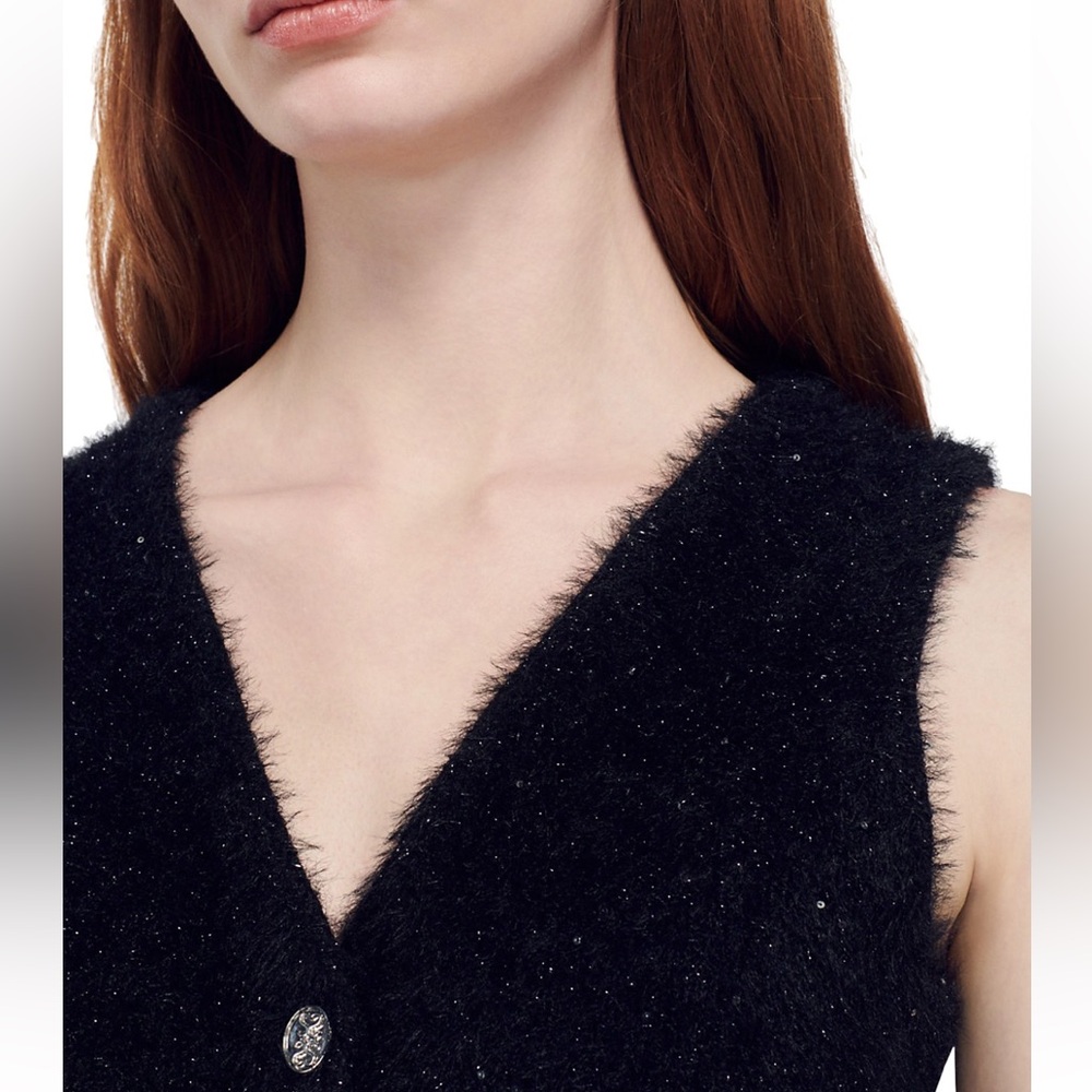 NWT Sandro Michou Sequined Tweed Cropped Sweater Vest - Picture 3 of 11